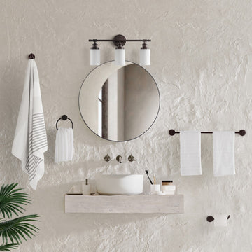 Egan 23.25" 3-Light Classic Cottage Vanity Light with Frosted Glass Shades and Bathroom Hardware Accessory Set - JONATHAN Y